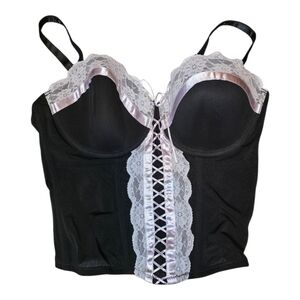 CACIQUE Black & White Lace Mesh‎ Corset Bustier Bra Top - Size 18/20
